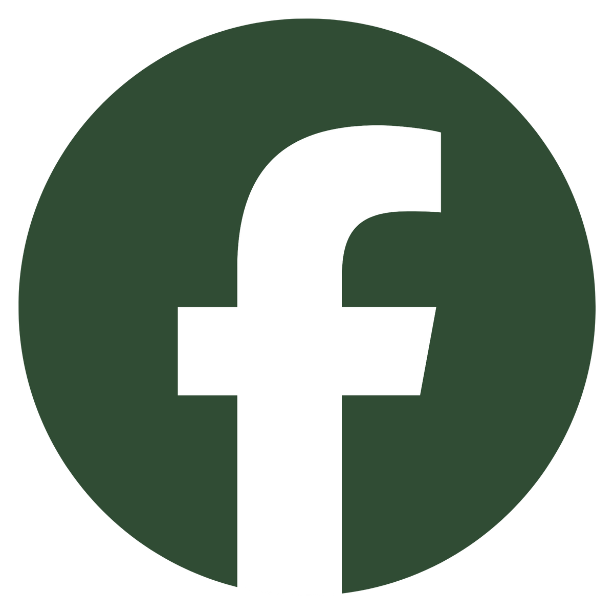 Facebook logo icon featuring a white lowercase 'f' centered inside a dark green circle on a white background.